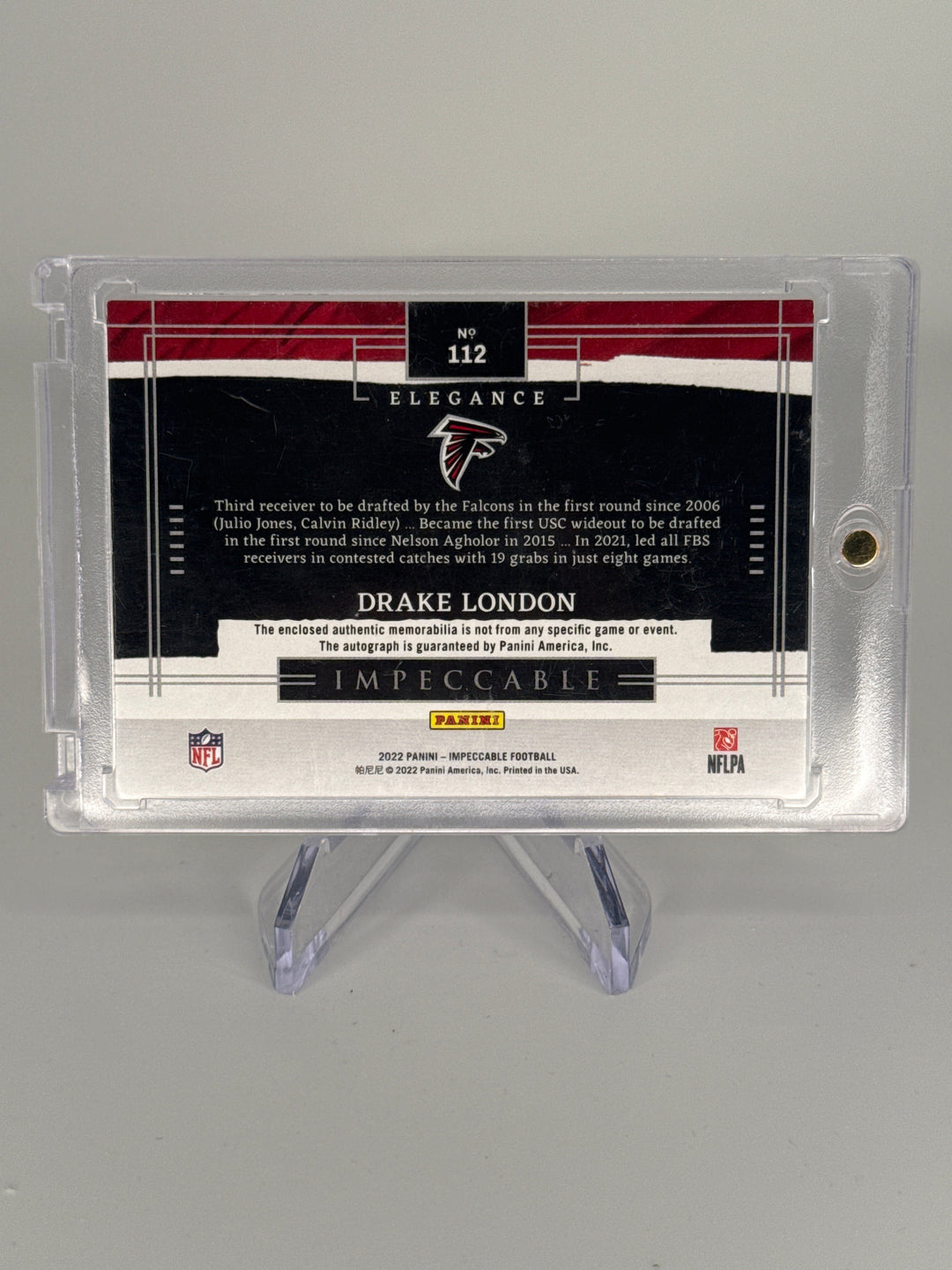 Drake London 2022 Panini Impeccable Elegance Rookie Dual Patch Auto, 75/75