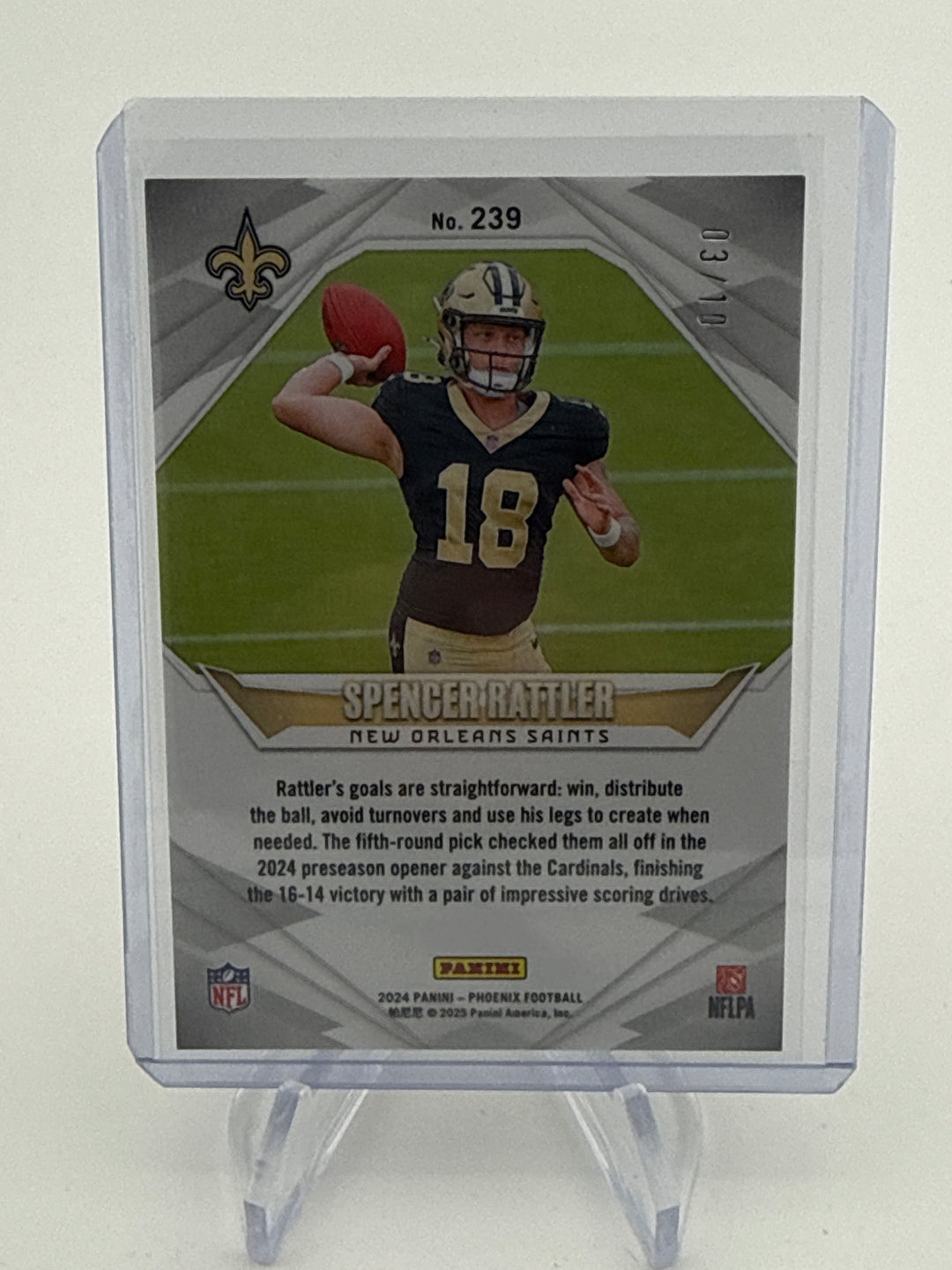 Spencer Rattler 2024 Panini Phoenix Gold Laser Rookie, 03/10