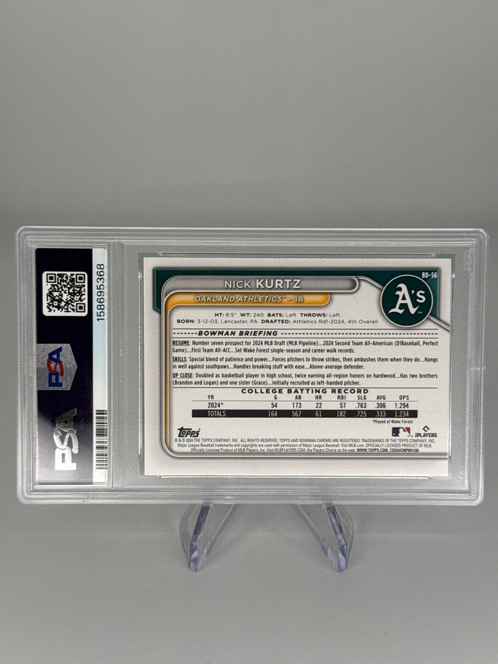 Nick Kurtz 2024 Bowman Draft Paper 1st, PSA 10 Gem Mint