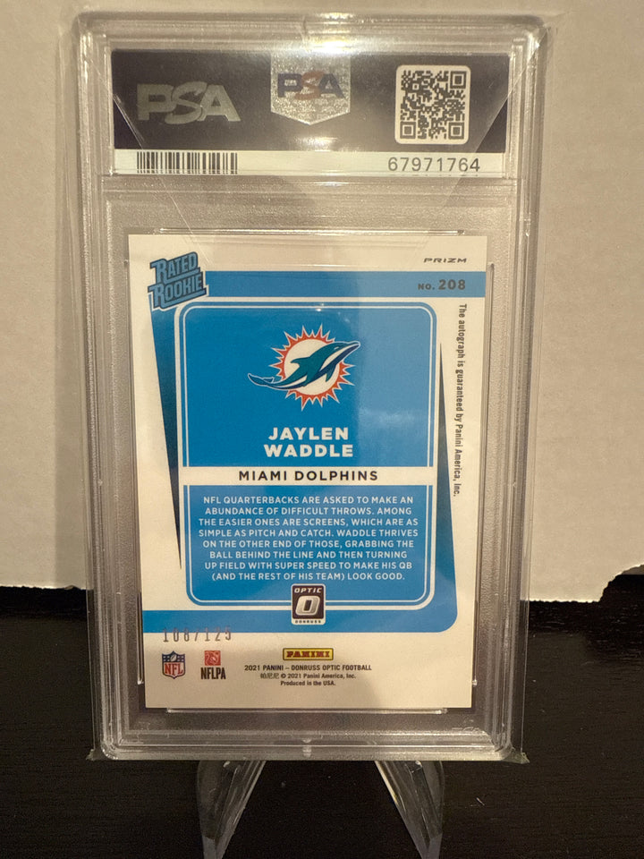 Jaylen Waddle 2021 Panini Donruss Optic Rookie Holo Auto, 108/125, PSA 10 Gem Mint