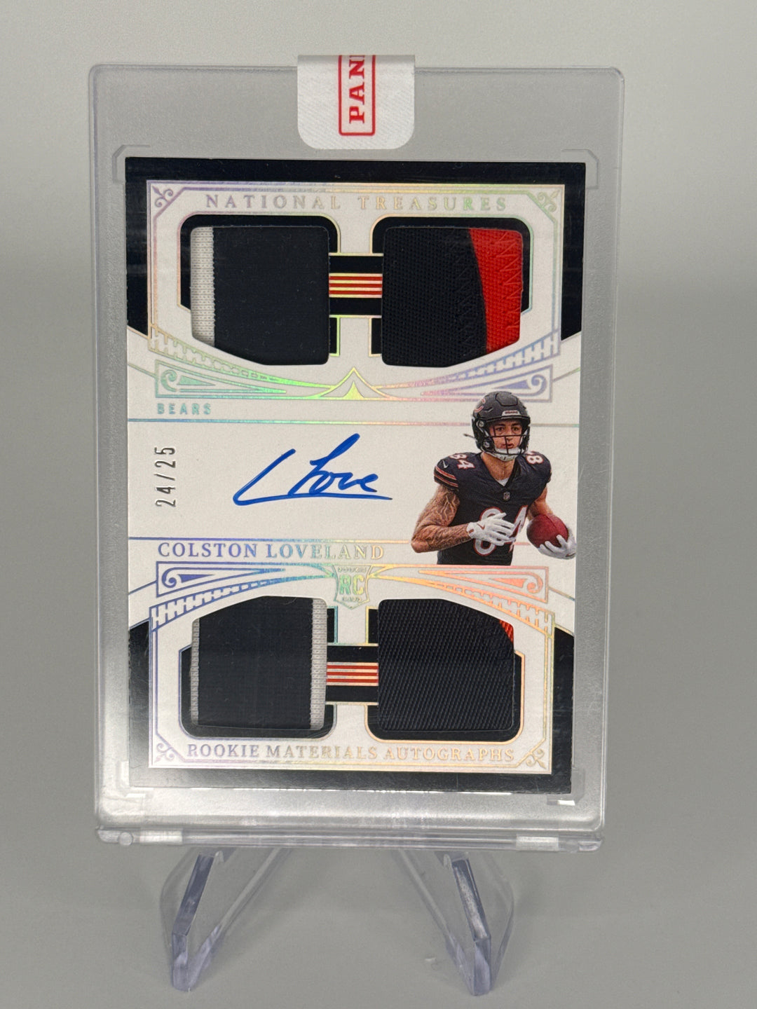 Colston Loveland 2025 Panini National Treasures Rookie Quad Patch Auto, 24/25
