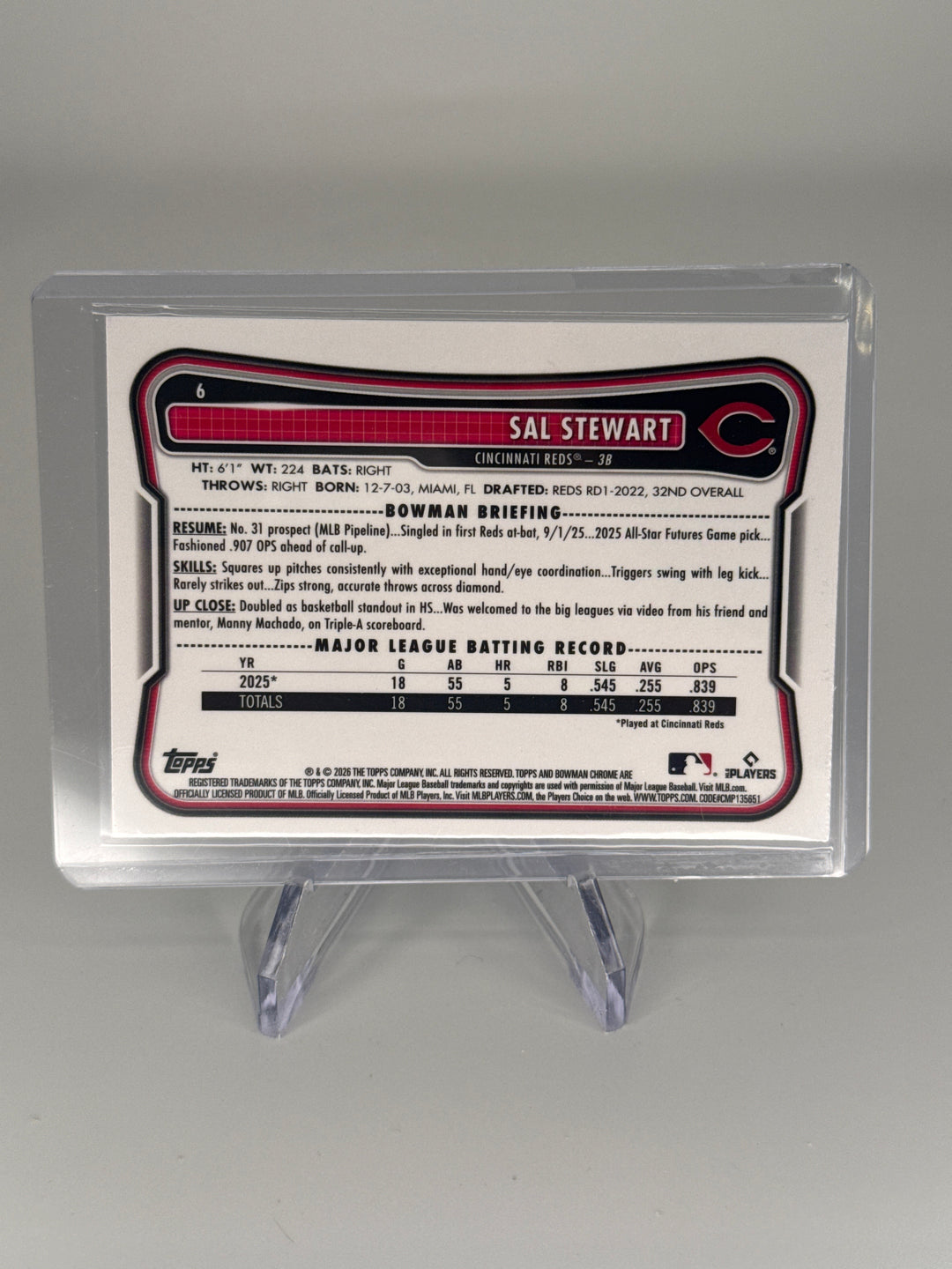 Sal Stewart 2026 Bowman Chrome Mega Box Teal Refractor Rookie, 056/125