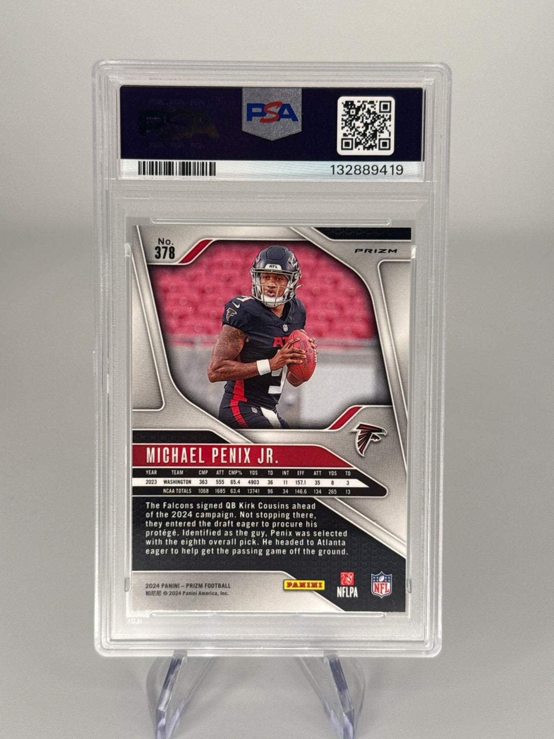 Michael Penix Jr 2024 Panini Prizm Neon Green Prizm Rookie, PSA 10 Gem Mint