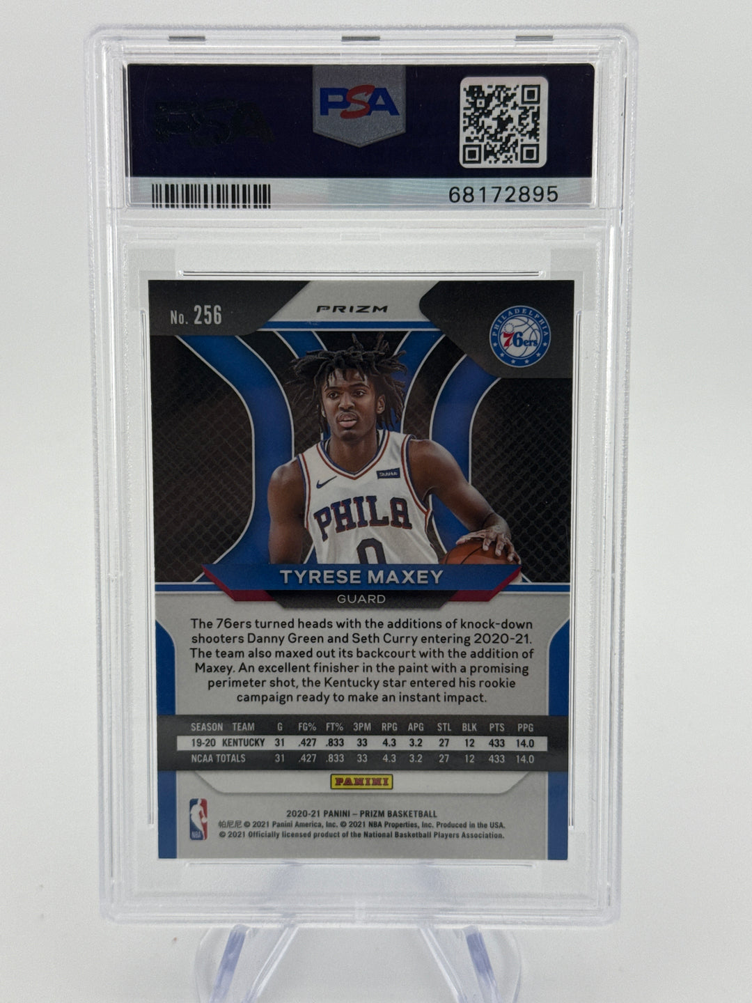 Tyrese Maxey 2020 Panini Prizm Blue Wave Prizm Rookie, PSA 10 Gem Mint