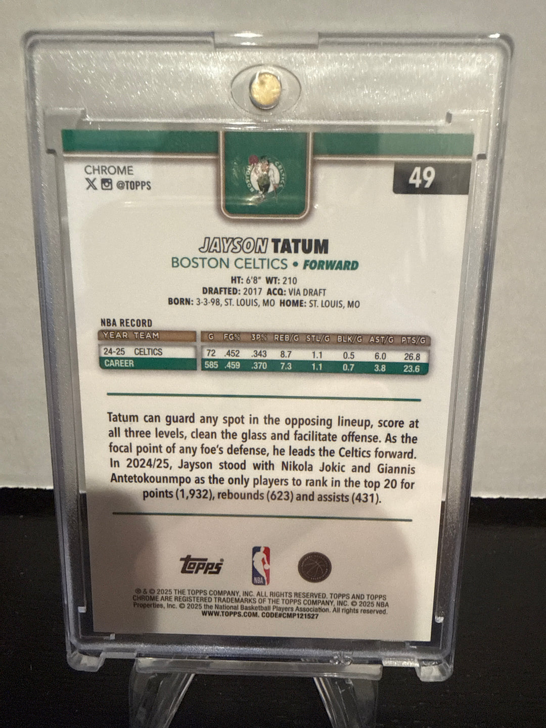 Jayson Tatum 2025 Topps Chrome Gold Image Variation Gold Mini Diamond, 23/50
