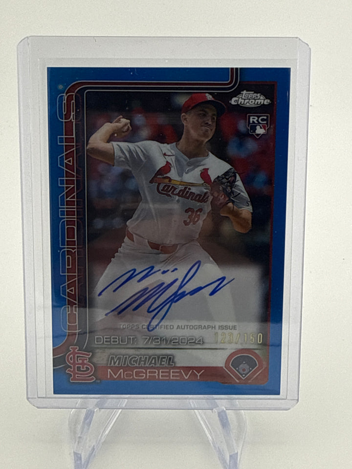 Michael McGreevy 2025 Topps Chrome Blue Refractor Rookie Auto, 123/150