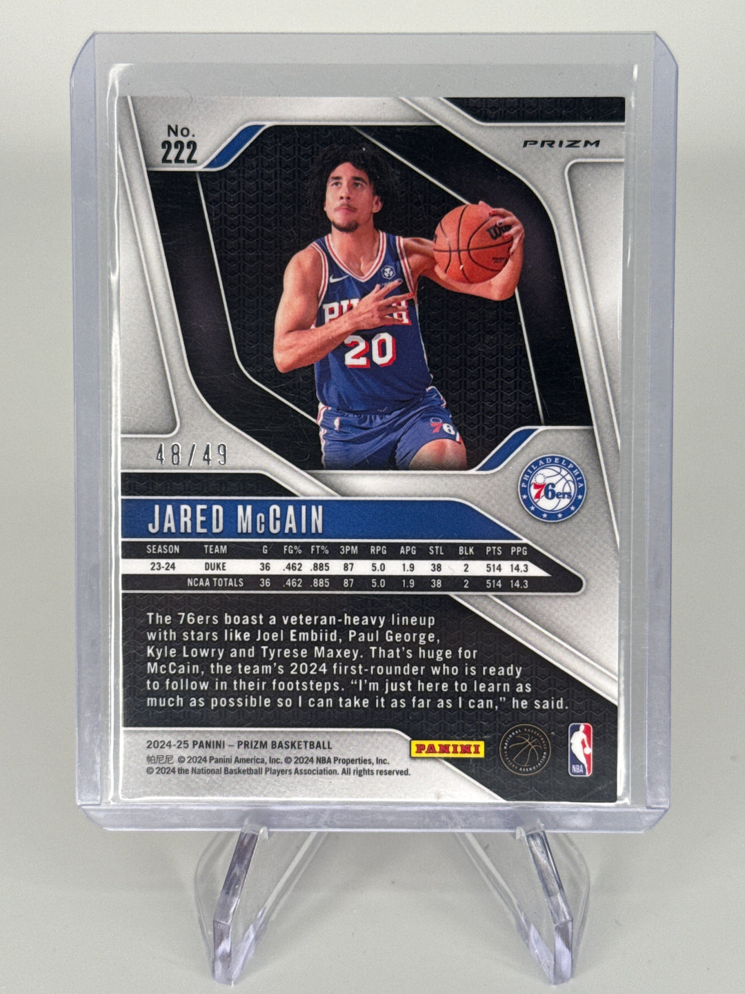 Jared McCain 2024 Panini Prizm Orange Prizm Rookie, 48/49