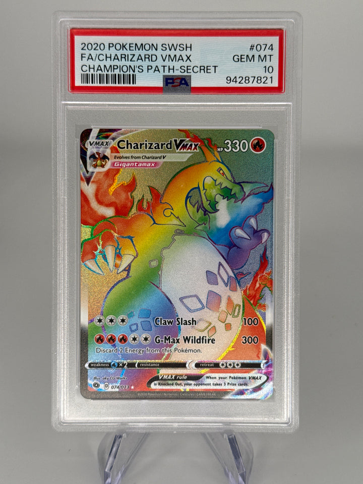 Pokemon TCG 2020 Charizard VMax Champions Path Secret Rare Full Art, 074/073, PSA 10 Gem Mint