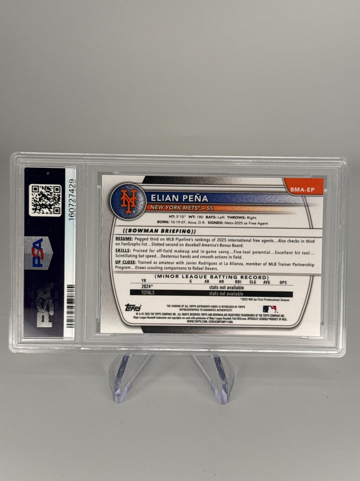Elian Pena 2025 Bowman Chrome Mega Box Green Refractor Prospect Auto, 14/99, PSA 9 Mint