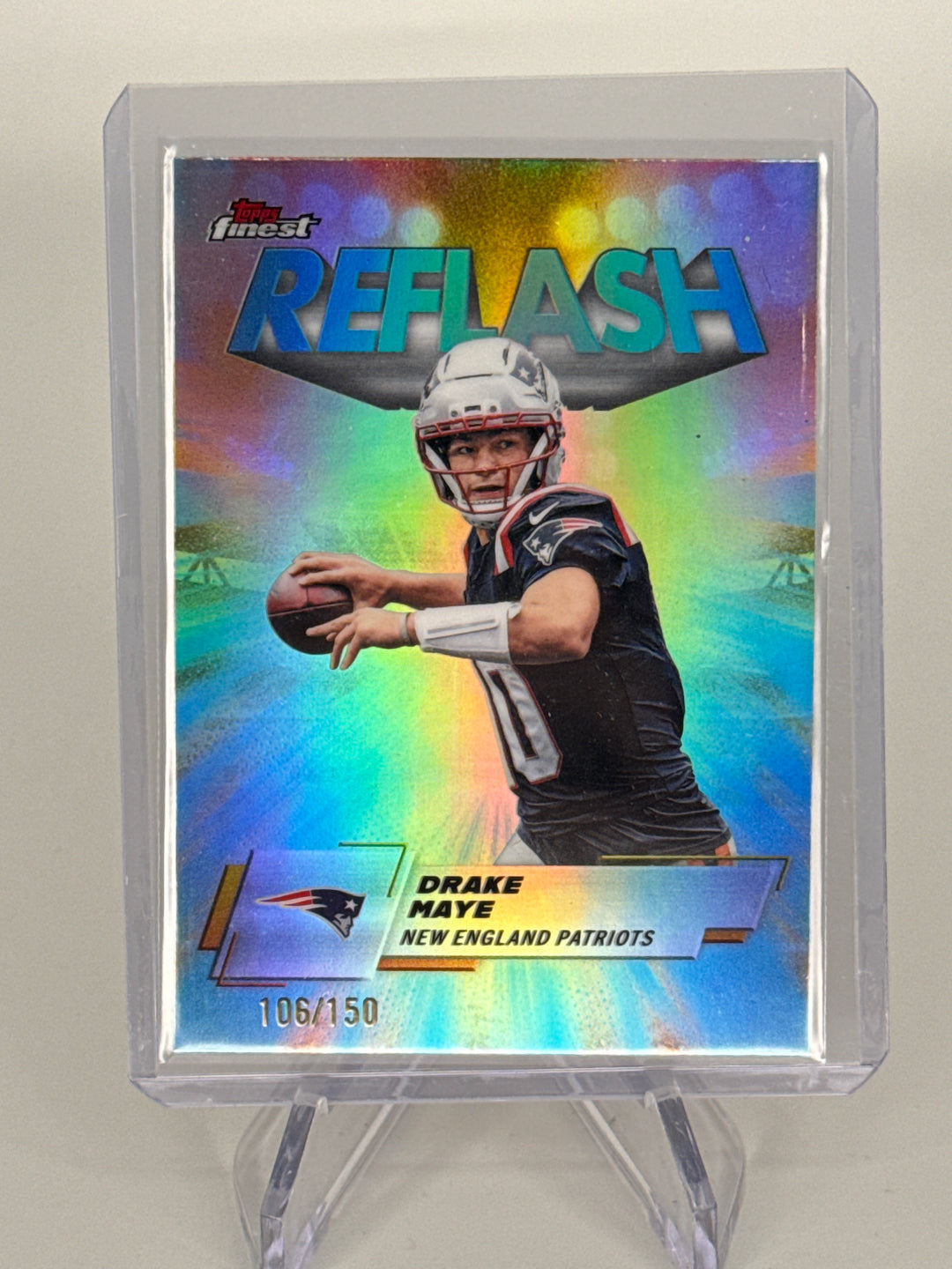 Drake Maye 2025 Topps Finest Reflash Sky Blue Refractor, 106/150
