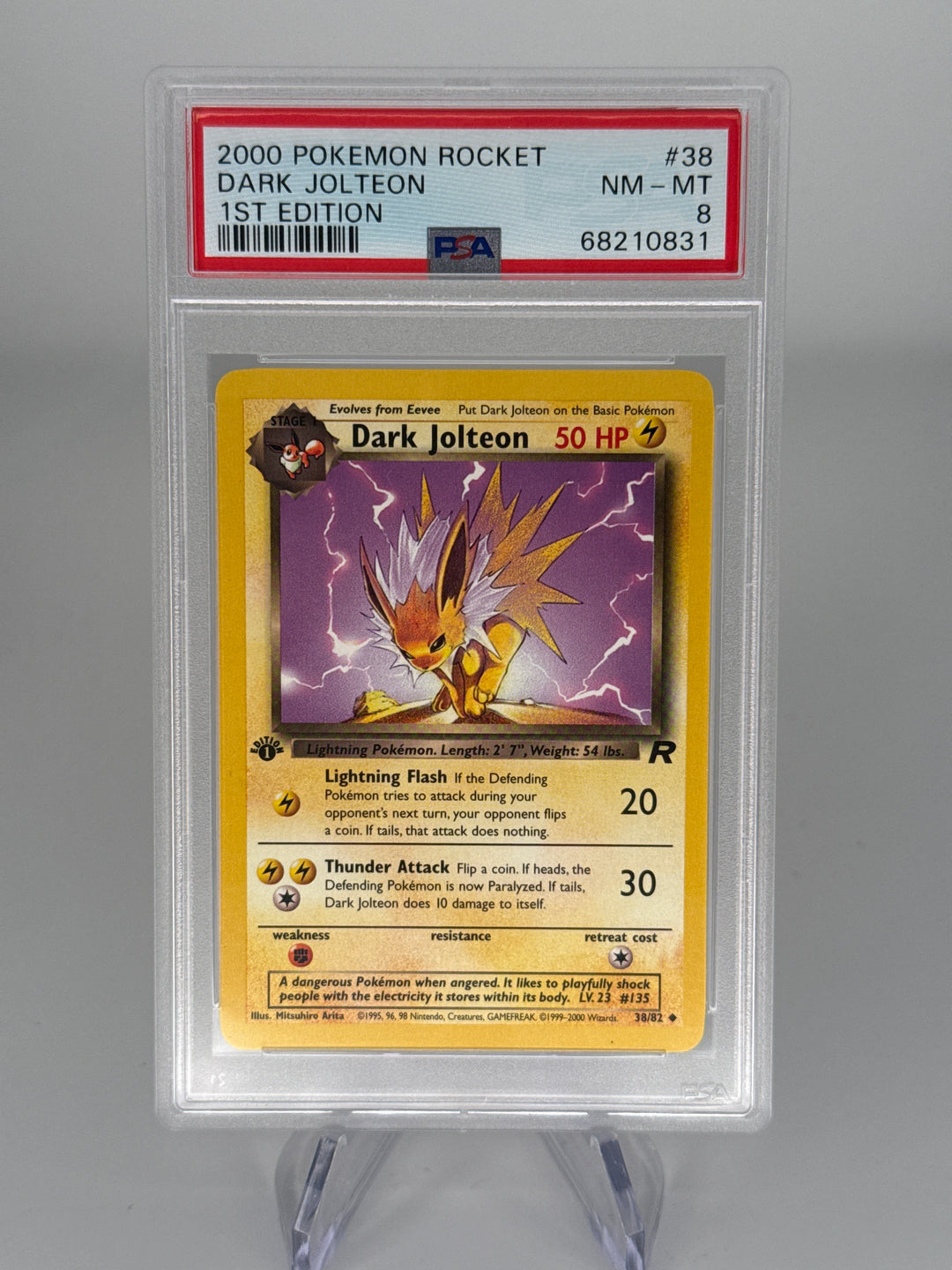 Pokemon TCG 2000 Dark Jolteon Team Rocket 1st Edition, 38/82, PSA 8