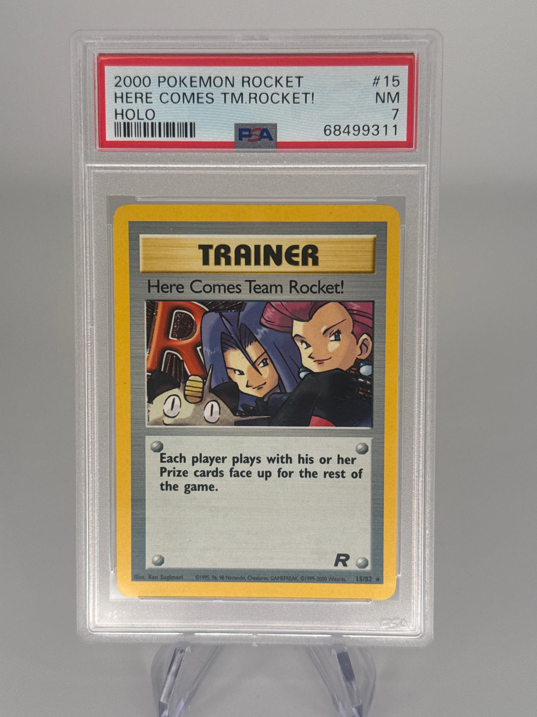 Pokemon TCG 2000 Here Comes Team Rocket Trainer Holo, 15/82, PSA 7