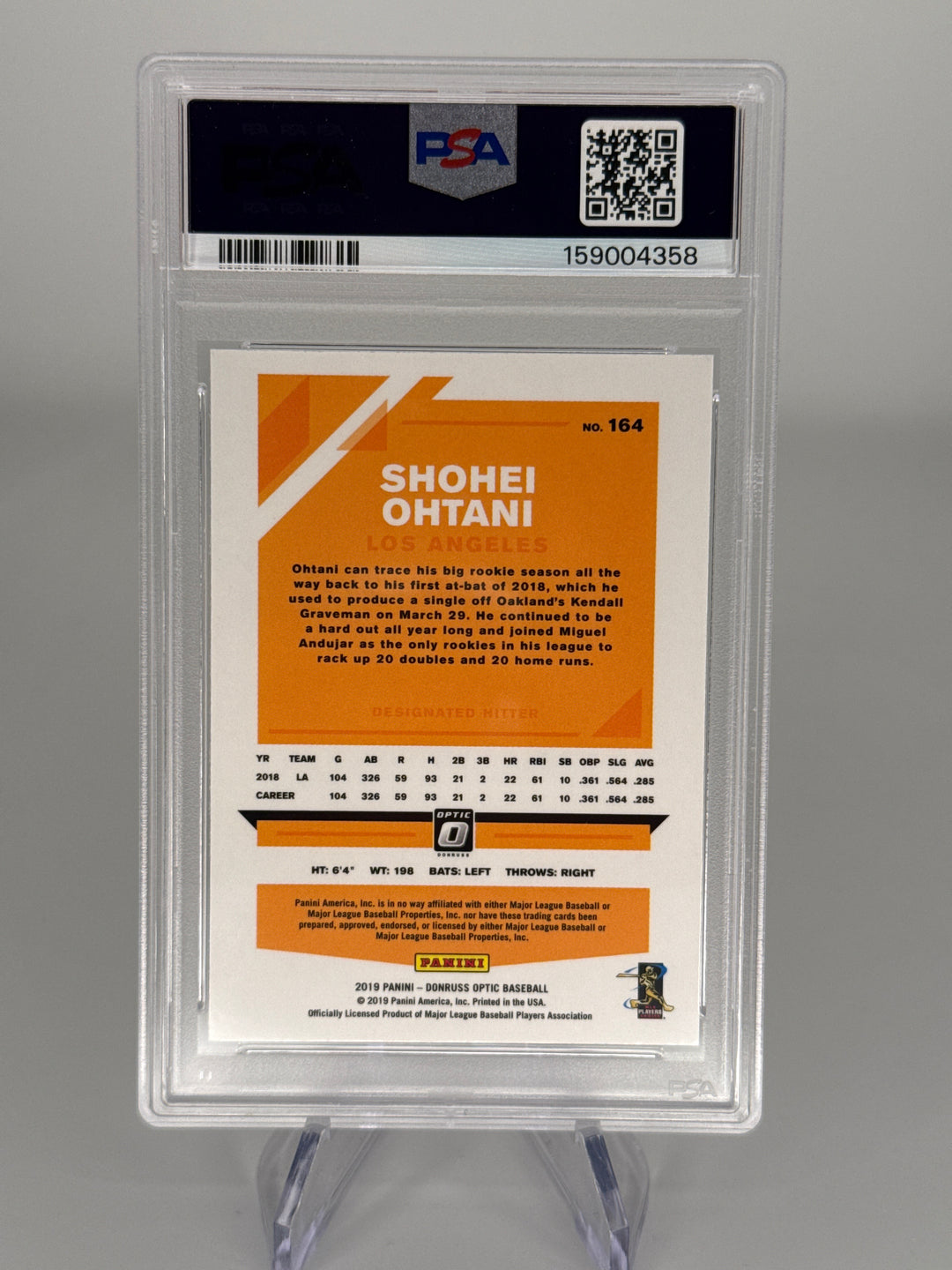 Shohei Ohtani 2019 Panini Donruss Optic, PSA 9 Mint