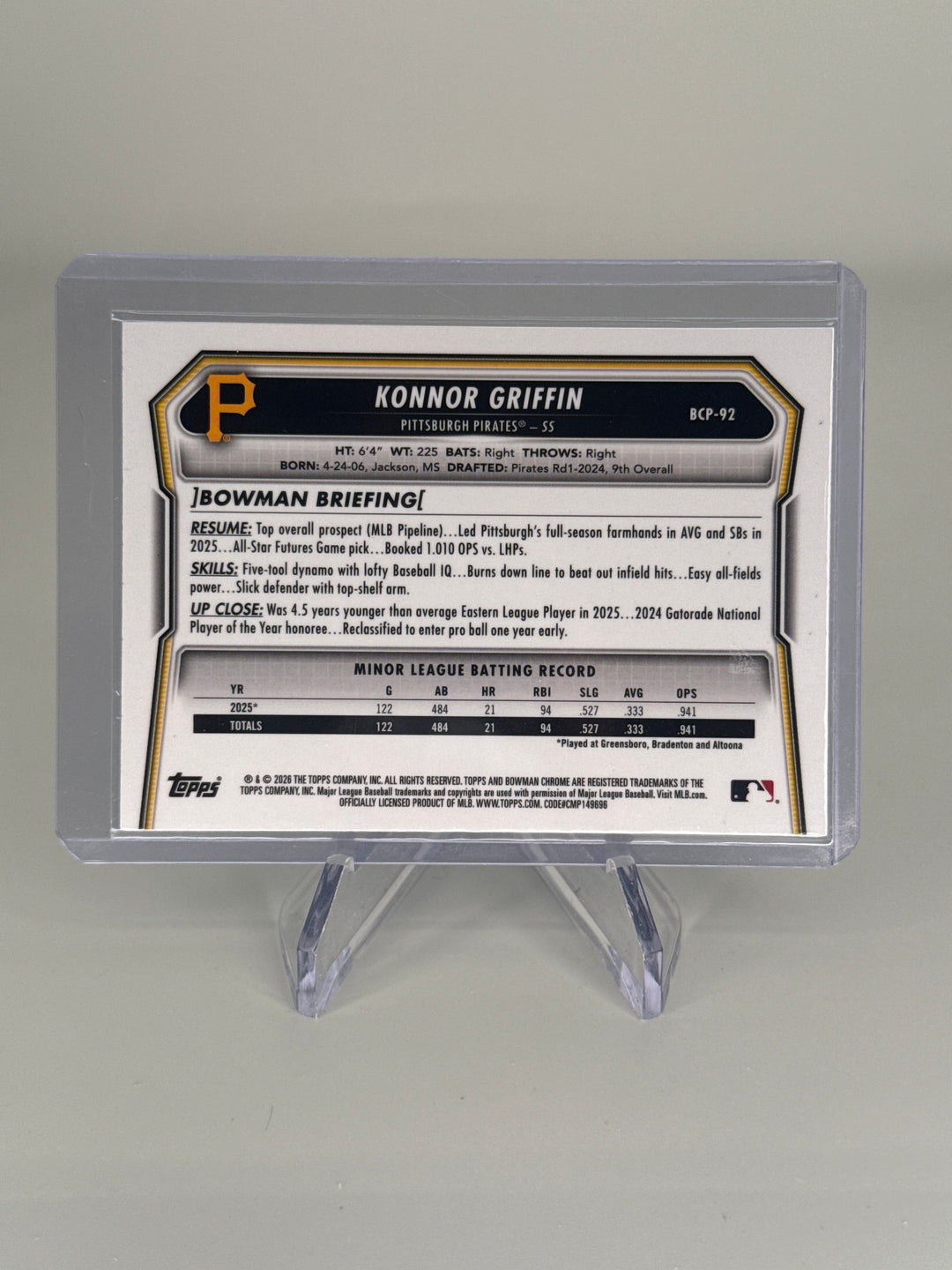 Konnor Griffin 2026 Bowman Chrome Mega Box Green Refractor, 44/99