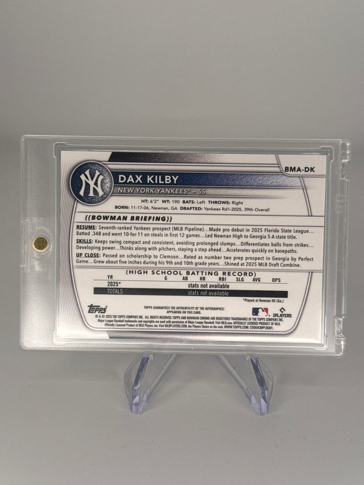 Dax Kilby 2025 Bowman Chrome Mega Box Purple Refractor Auto, 088/199