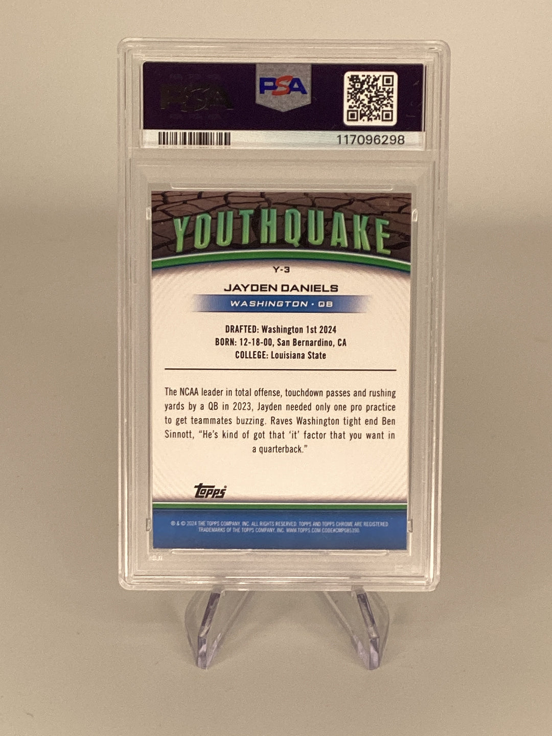 Jayden Daniels 2024 Topps Chrome Youthquake Rookie, PSA 10 Gem Mint