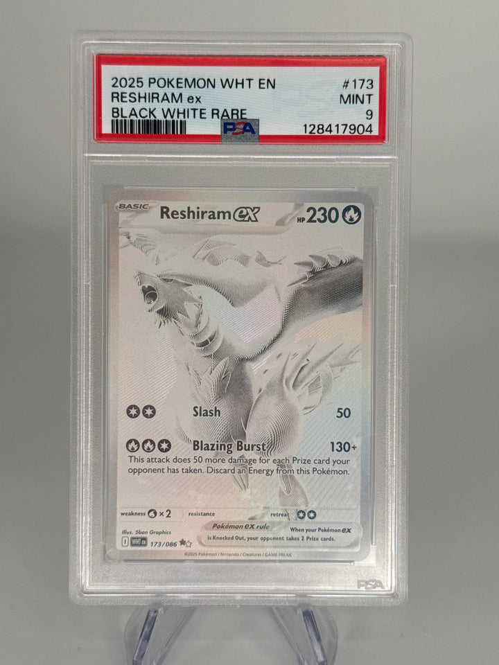 Pokemon TCG 2025 Reshiram EX White Flare Black & White Rare, 173/086, PSA 9 Mint