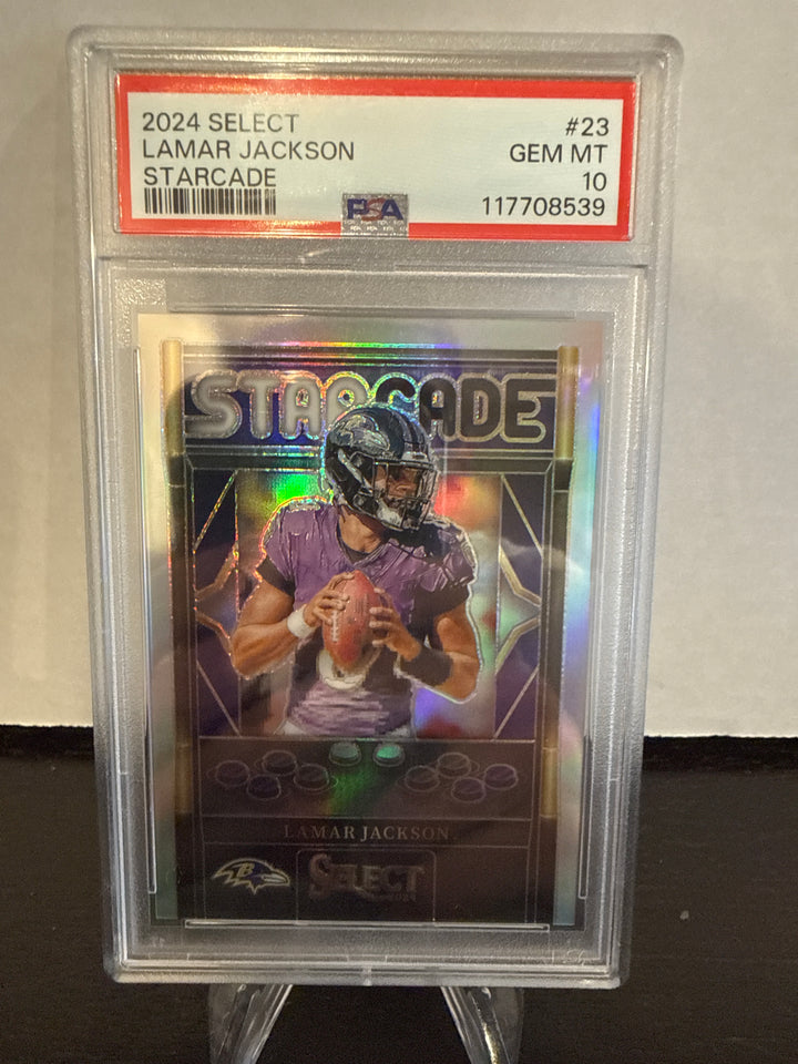 Lamar Jackson 2024 Panini Select Starcade SSP Case Hit, PSA 10 Gem Mint