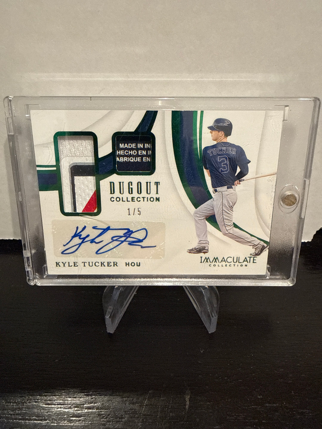 Kyle Tucker 2019 Panini Immaculate Dugout Collection Emerald Dual Patch Auto, 1/5