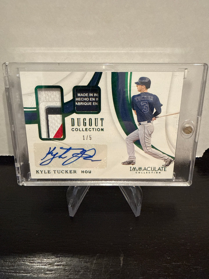Kyle Tucker 2019 Panini Immaculate Dugout Collection Emerald Dual Patch Auto, 1/5