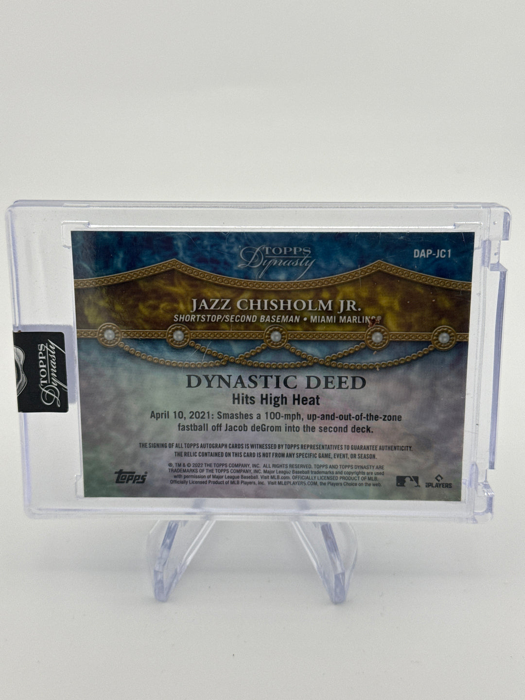 Jazz Chisholm Jr 2022 Topps Dynasty Dynastic Deeds Auto Relic, 10/10