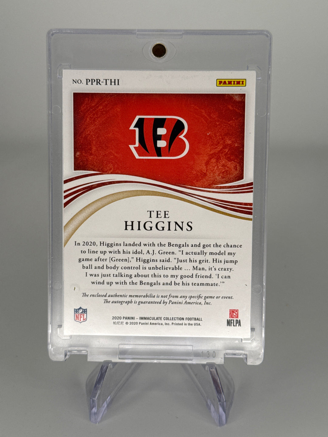 Tee Higgins 2020 Panini Immaculate Rookie Patch Auto, 52/75