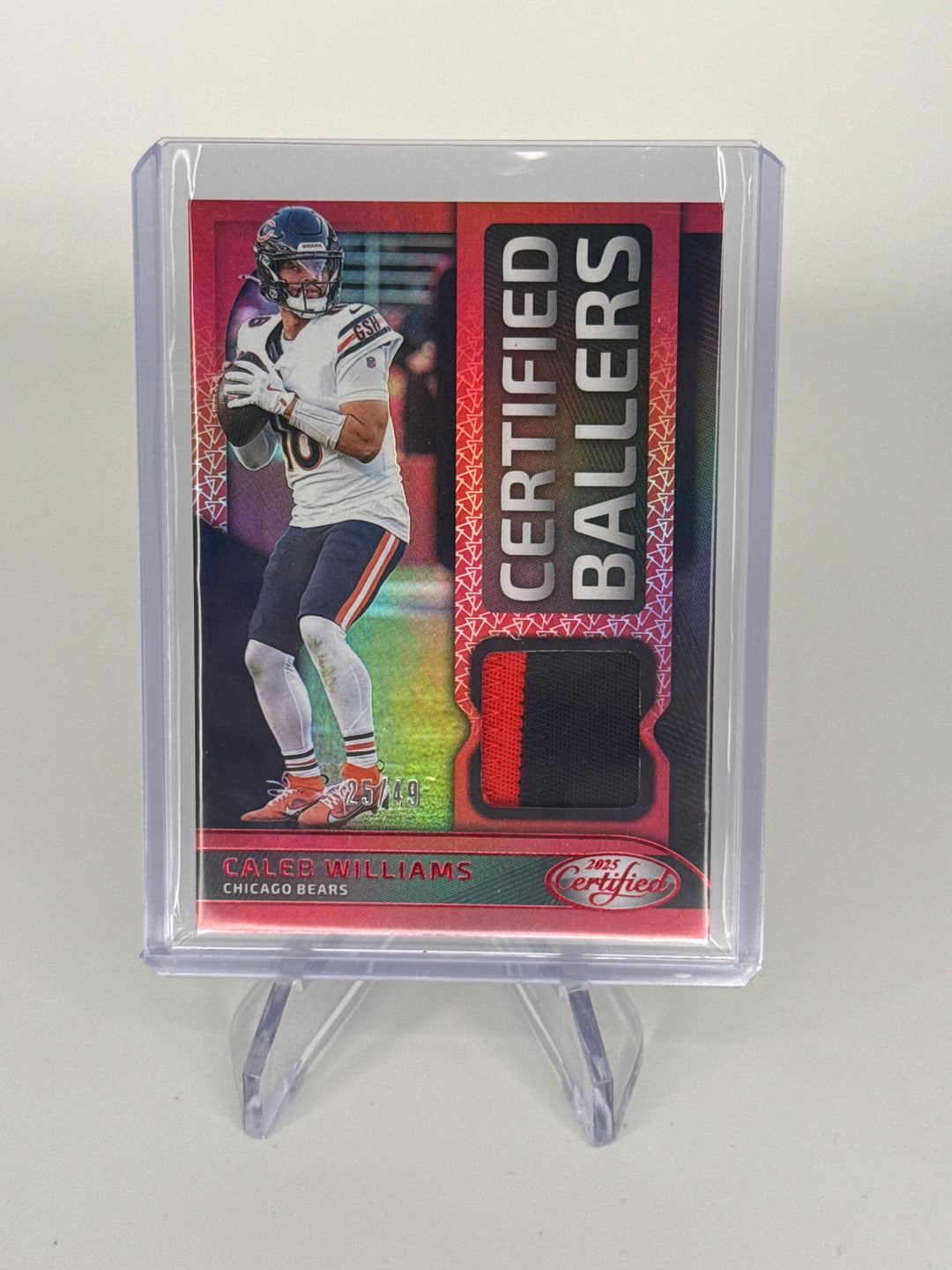 Caleb Williams 2025 Panini Certified Ballers Red Relic, 25/49