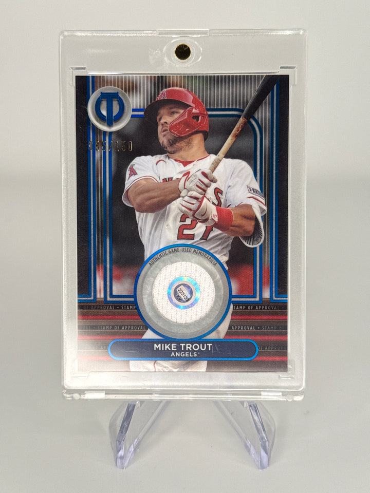 Mike Trout 2024 Topps Tribute Stamp of Approval Game Used Relic, 085/150