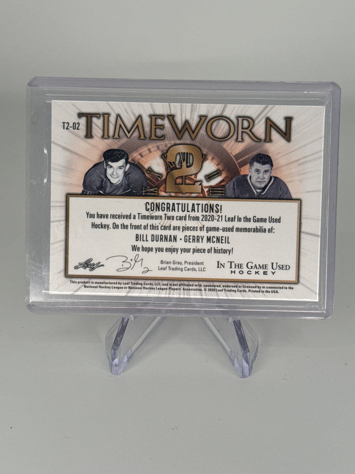Bill Durnan/Gerry Mcneil 2020 Leaf in the Game Used Sports, Timeworn Dual Relic, 1/1