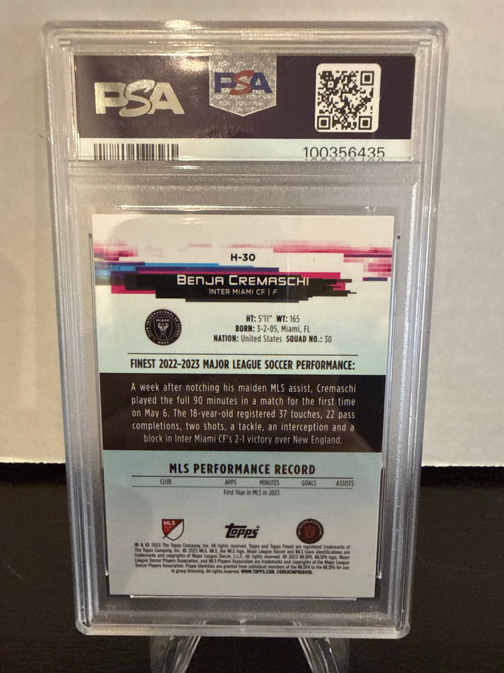 Benja Cremaschi 2023 Topps Finest MLS Hologlow Gold Refractor, 03/50, PSA 9 Mint