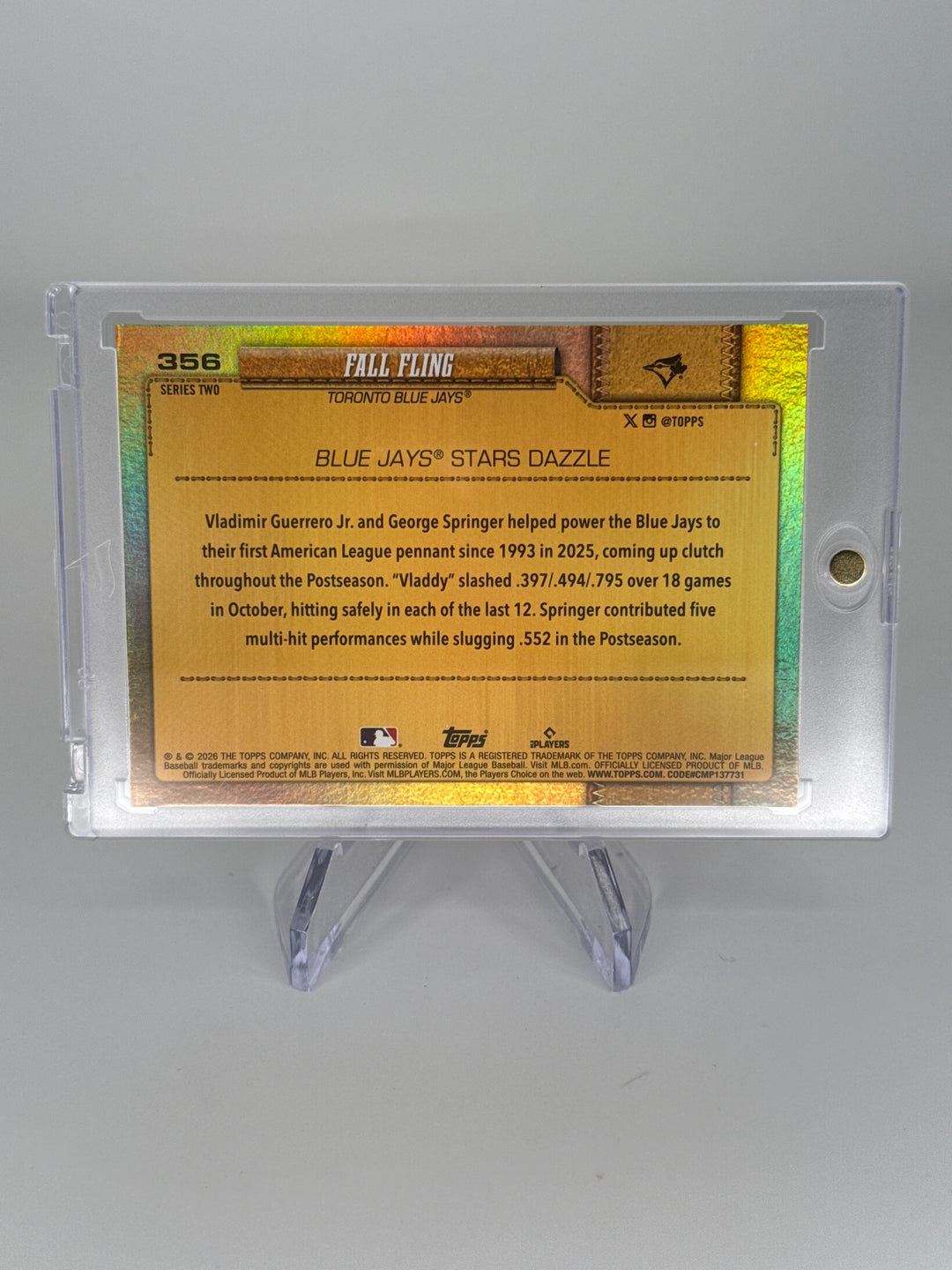 Fall Fling 2026 Topps Series 2 Toronto Blue Jays Golden Mirror SSP Case Hit