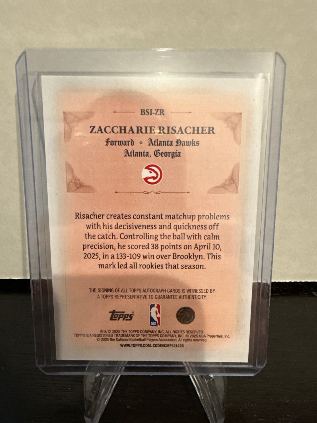 Zaccharie Risacher 2025 Topps Basketball Signed & Sealed Auto