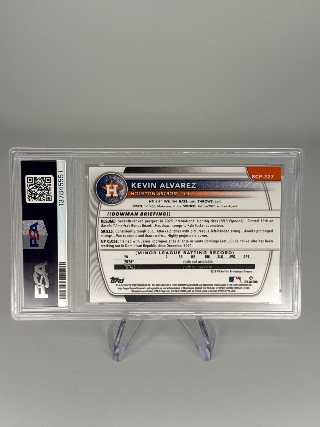 Kevin Alvarez 2025 Bowman Chrome Mega Box 1st, PSA 10 Gem Mint