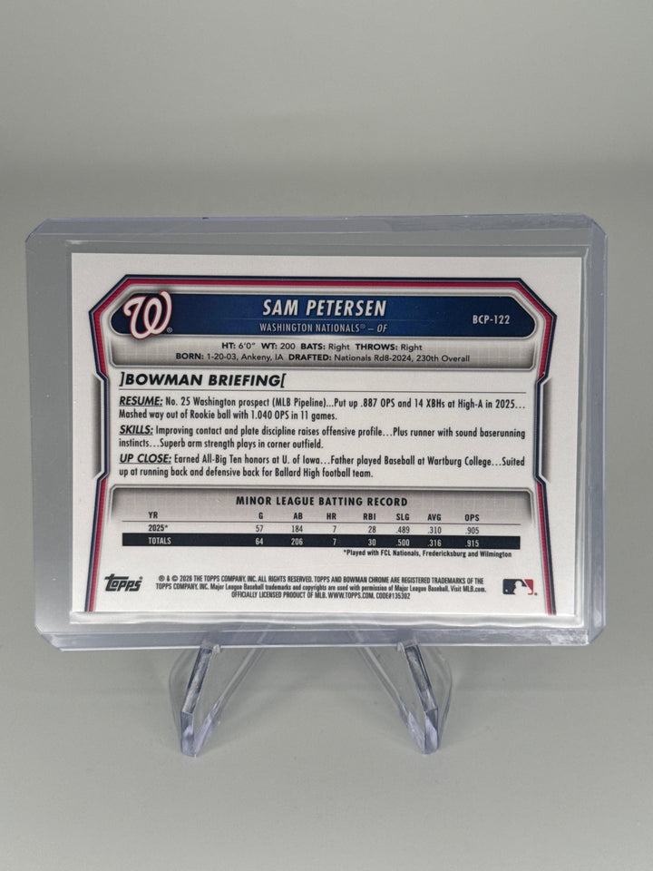 Sam Petersen 2026 Bowman Chrome 1st Bowman Refractor, 09/35