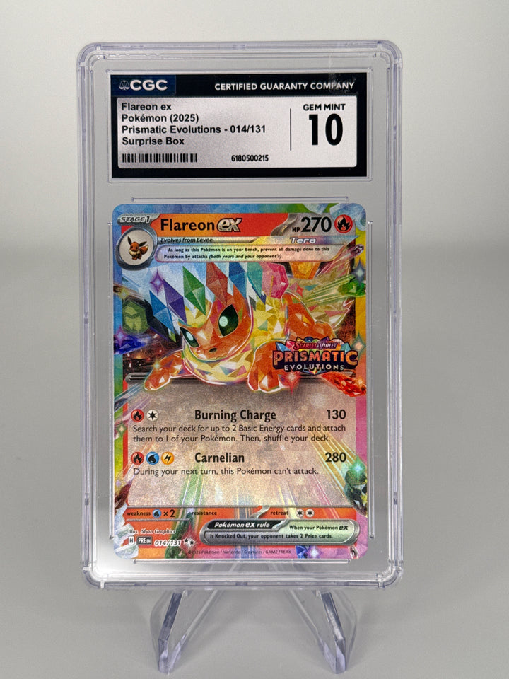 Pokemon TCG 2025 Flareon EX Prismatic Evolutions Stamped Hyper Rare, 014/131, CGC 10 Gem Mint
