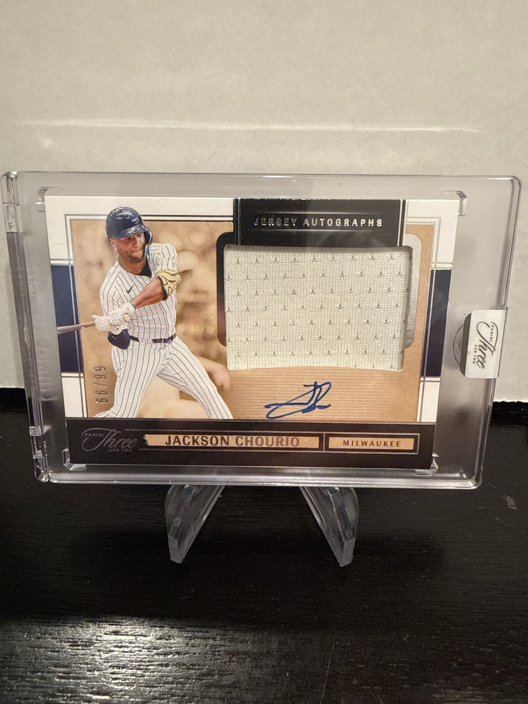 Jackson Chourio 2025 Panini Three & Two Patch Auto, 56/99