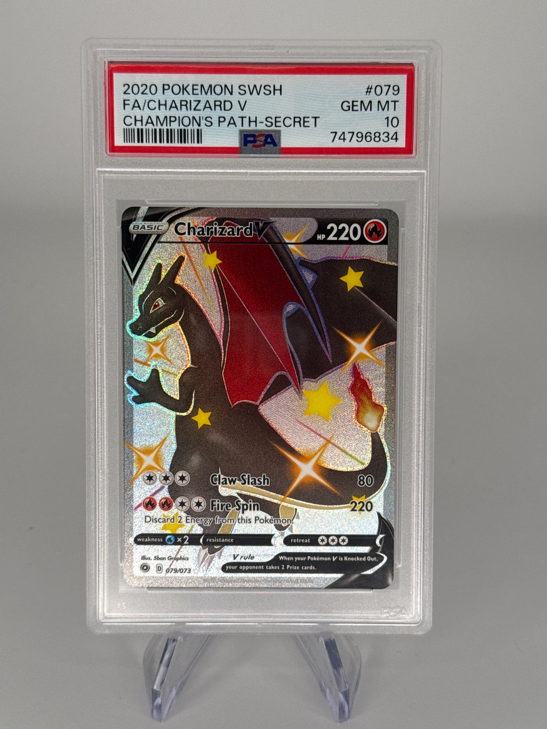 Pokemon TCG 2020 Charizard V Champions Path Secret Rare Full Art, 079/073, PSA 10 Gem Mint