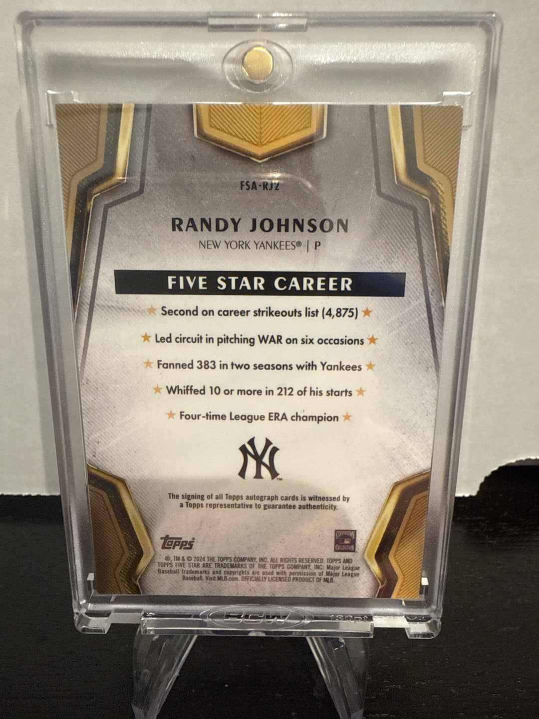 Randy Johnson 2024 Topps Five Star Purple Auto, 40/50