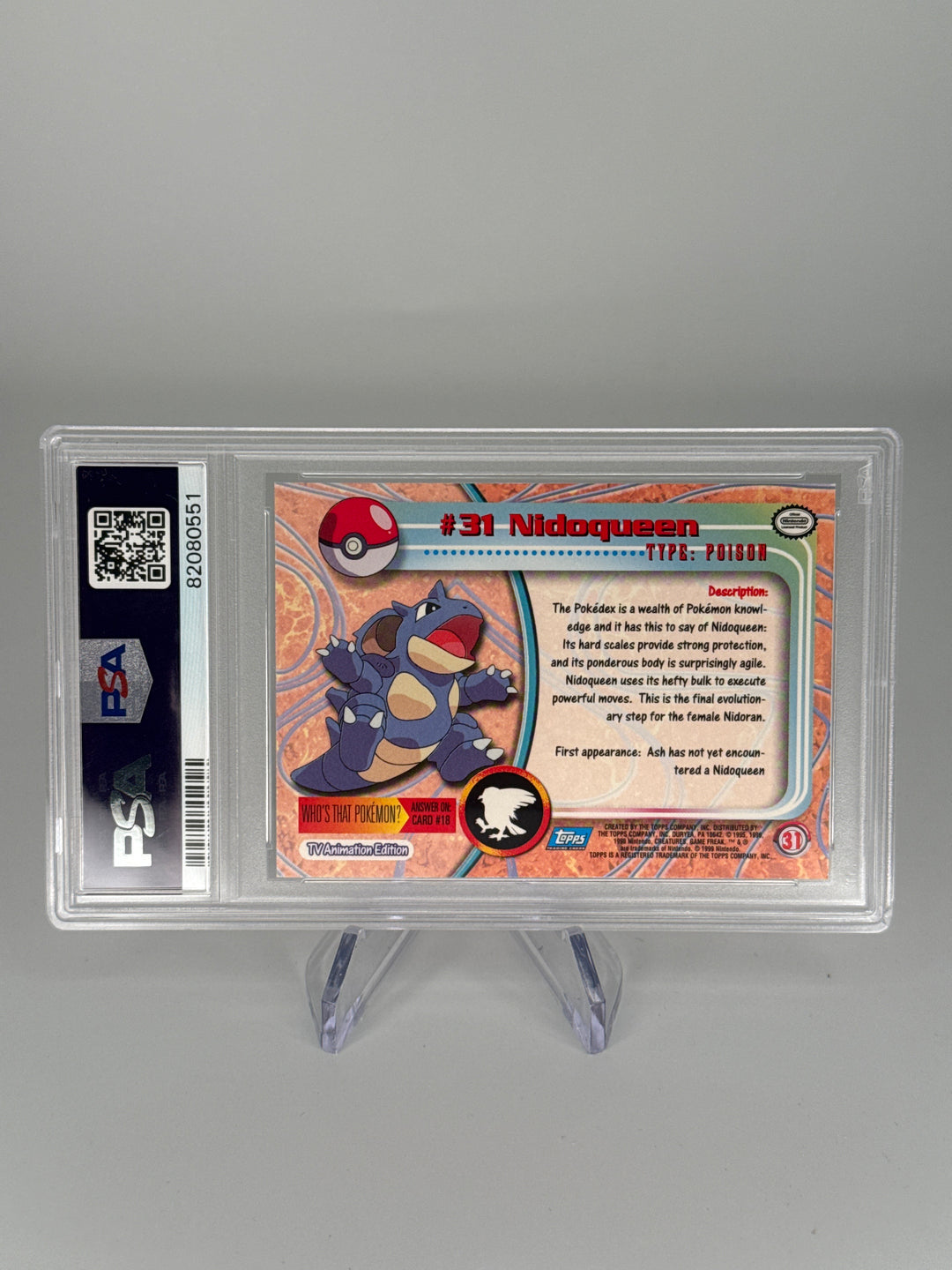 Pokemon TCG 1999 Topps Pokemon Nidoqueen Foil, 31, PSA 7