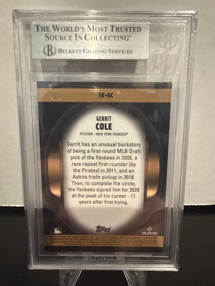 Gerrit Cole 2021 Bowman Sterling Sterling Recollections 1/1 Superfractor, BGS 9 Mint