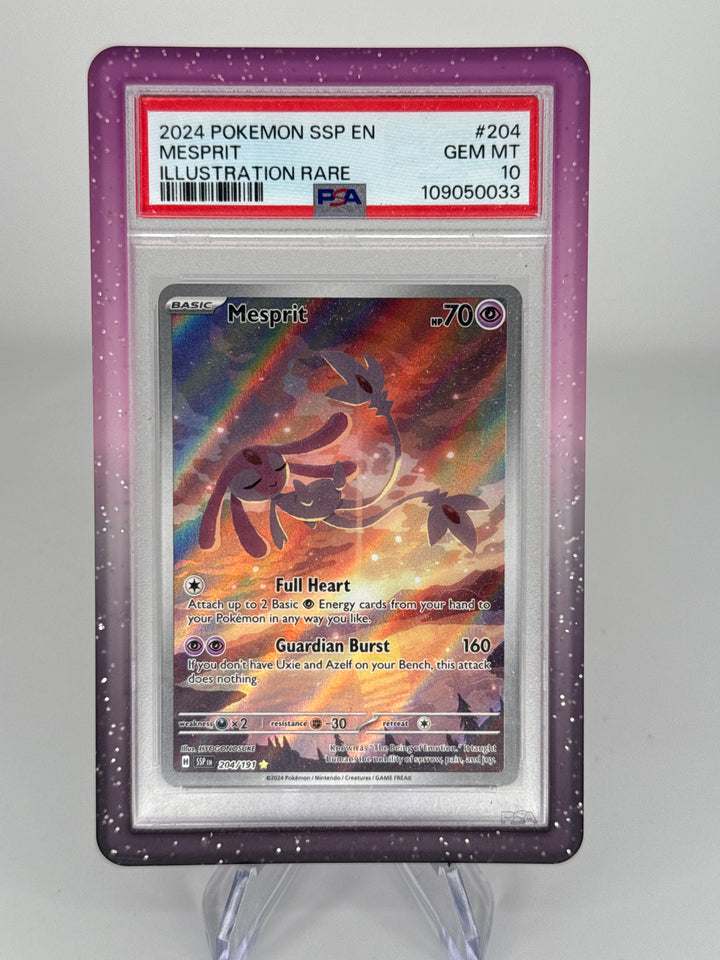 Pokemon TCG 2024 Mesprit Surging Sparks Full Art Illustration Rare, 204/191, PSA 10 Gem Mint