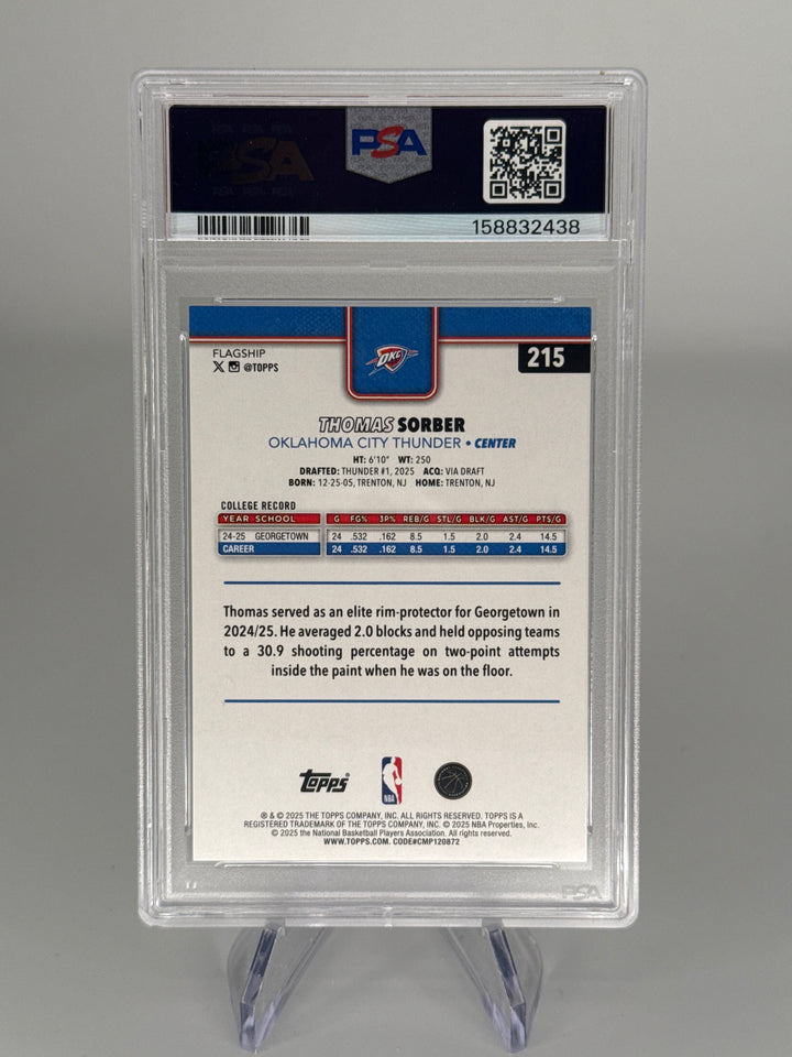 Thomas Sorber 2025 Topps Basketball Flagship Gold Rainbow Rookie, 39/50, PSA 9 Mint