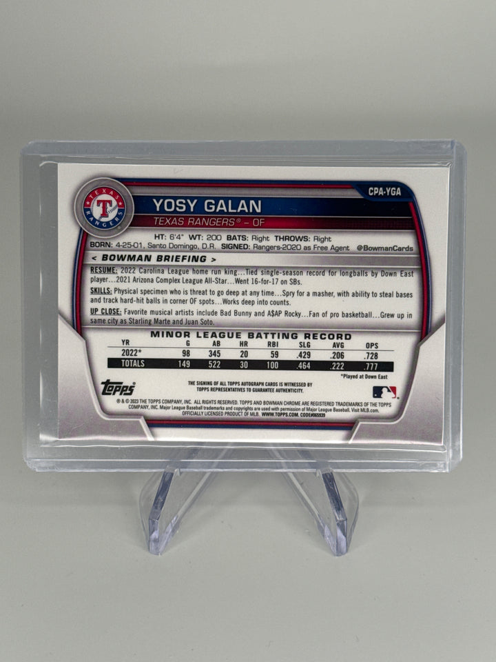 Yosy Galan 2023 Bowman Chrome Orange Refractor 1st Auto, 03/25