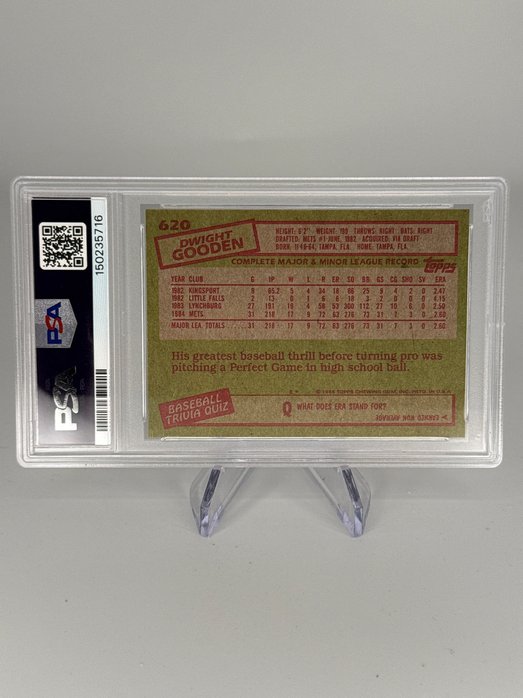 Dwight Gooden 1985 Topps Rookie, PSA 9 Mint