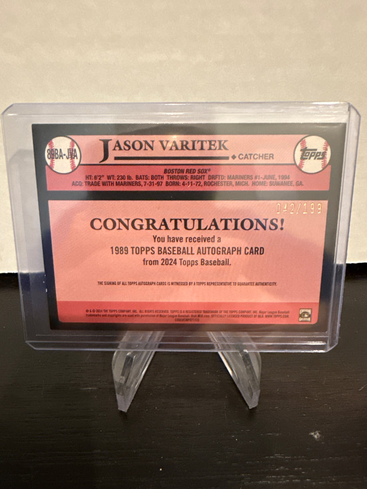 Jason Varitek 2024 Topps Series One 1989 35th Anniversary Auto, 042/199