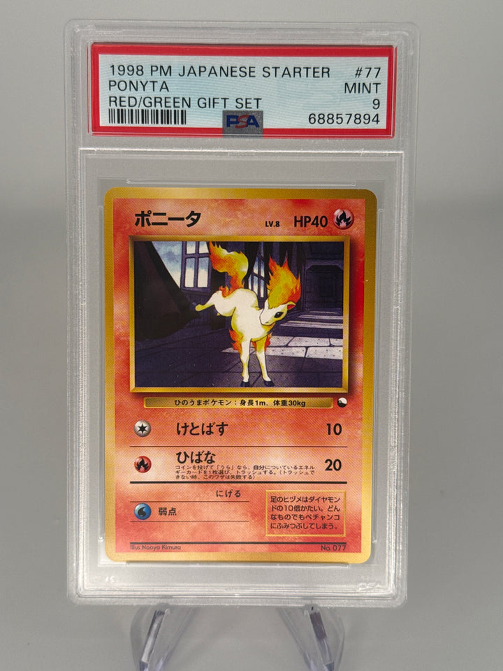 Pokemon TCG 1998 Japanese Ponyta Red/Green Gift Set, 077, PSA 9 Mint