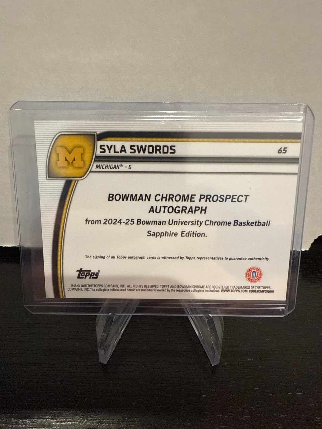 Syla Swords 2025 Bowman Chrome University Sapphire 1st Bowman Auto