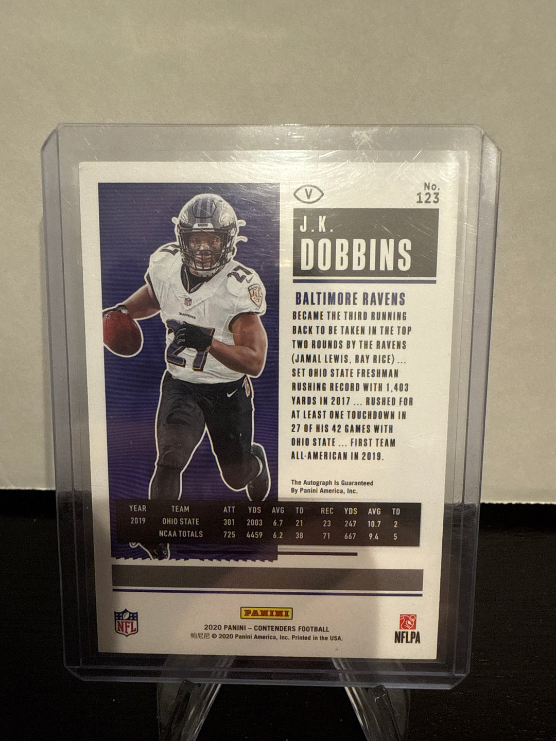 J.K. Dobbins 2020 Panini Contenders Rookie Ticket Variation Auto Red