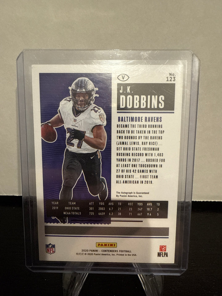 J.K. Dobbins 2020 Panini Contenders Rookie Ticket Variation Auto Red