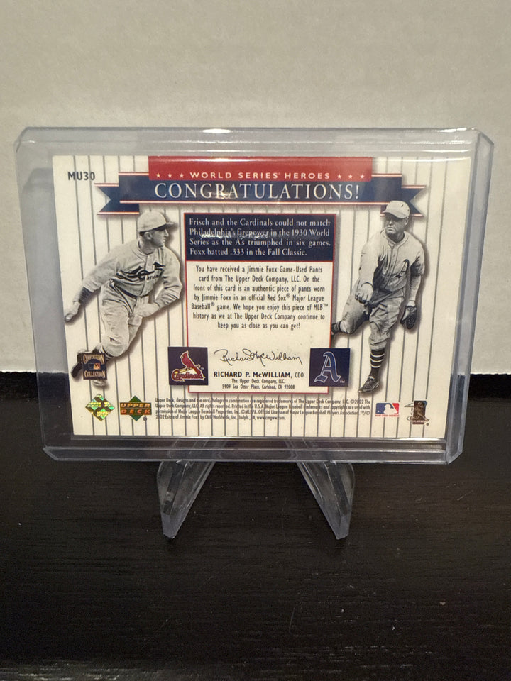 Frankie Frisch/Jimmy Foxx 2002 Upper Deck Classic World Series Matchups Game Used Relic